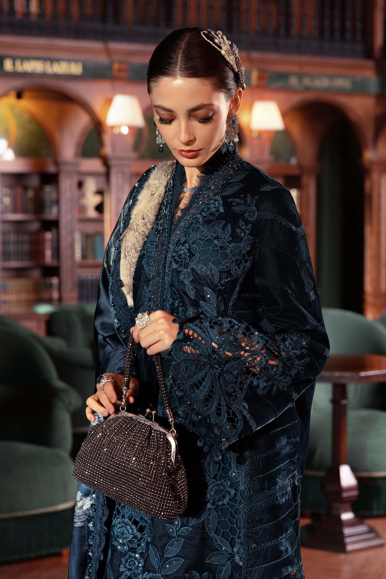3 Piece Embroidered Velvet Suit - Aqsa Fabrics
