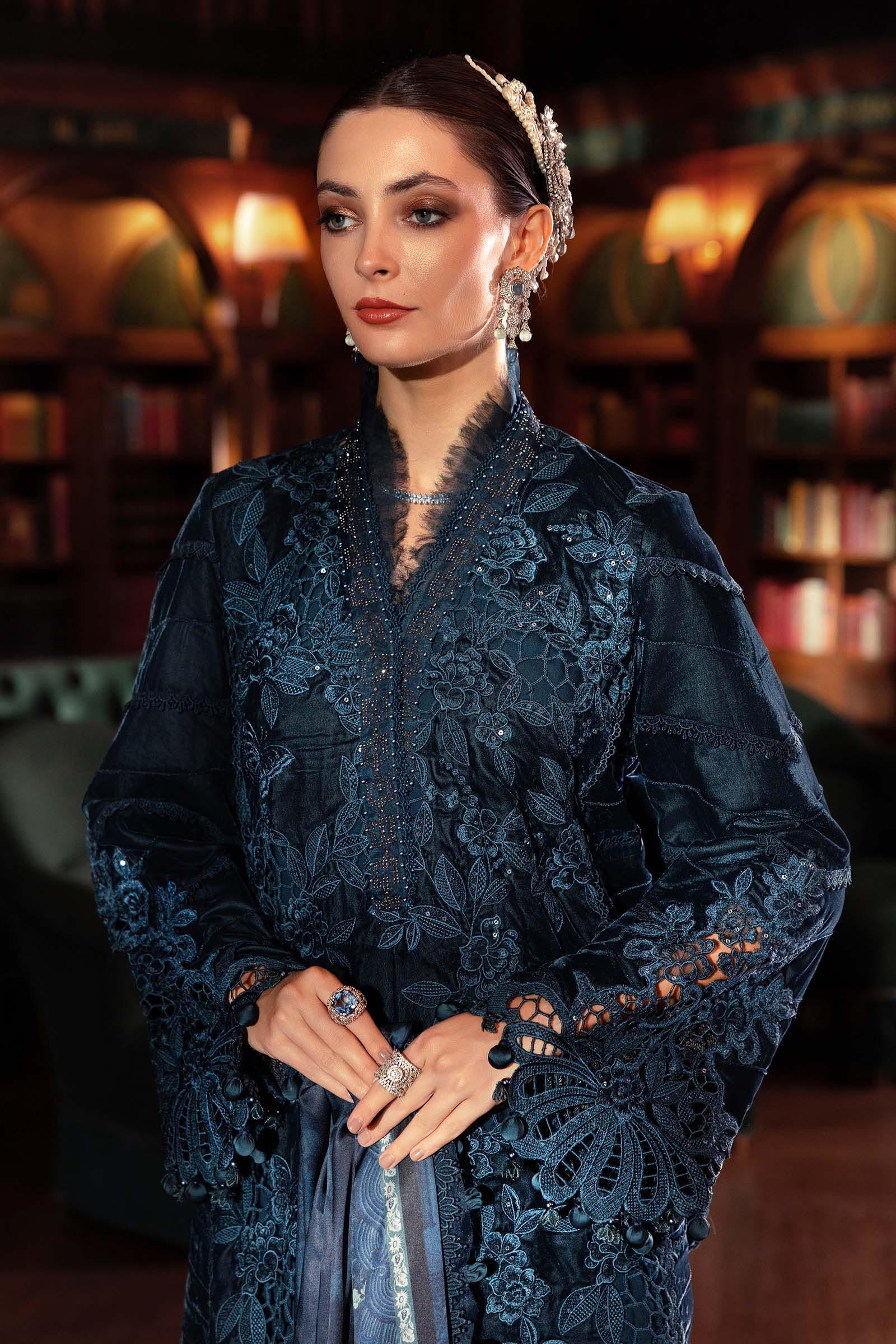 3 Piece Embroidered Velvet Suit - Aqsa Fabrics