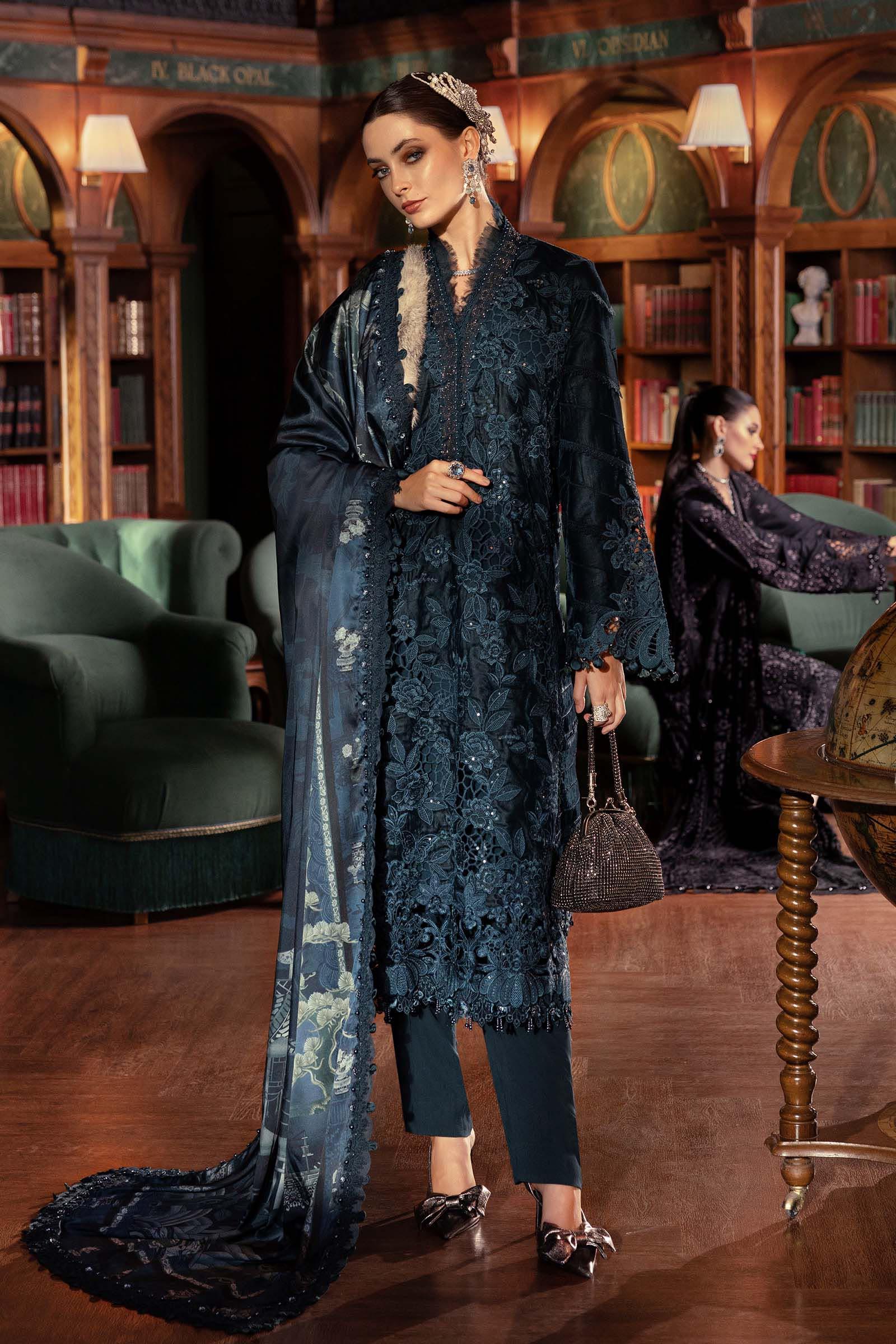 3 Piece Embroidered Velvet Suit - Aqsa Fabrics