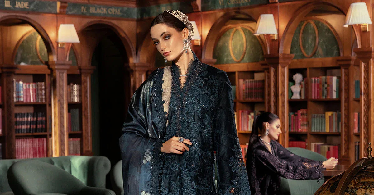 3 Piece Embroidered Velvet Suit - Aqsa Fabrics