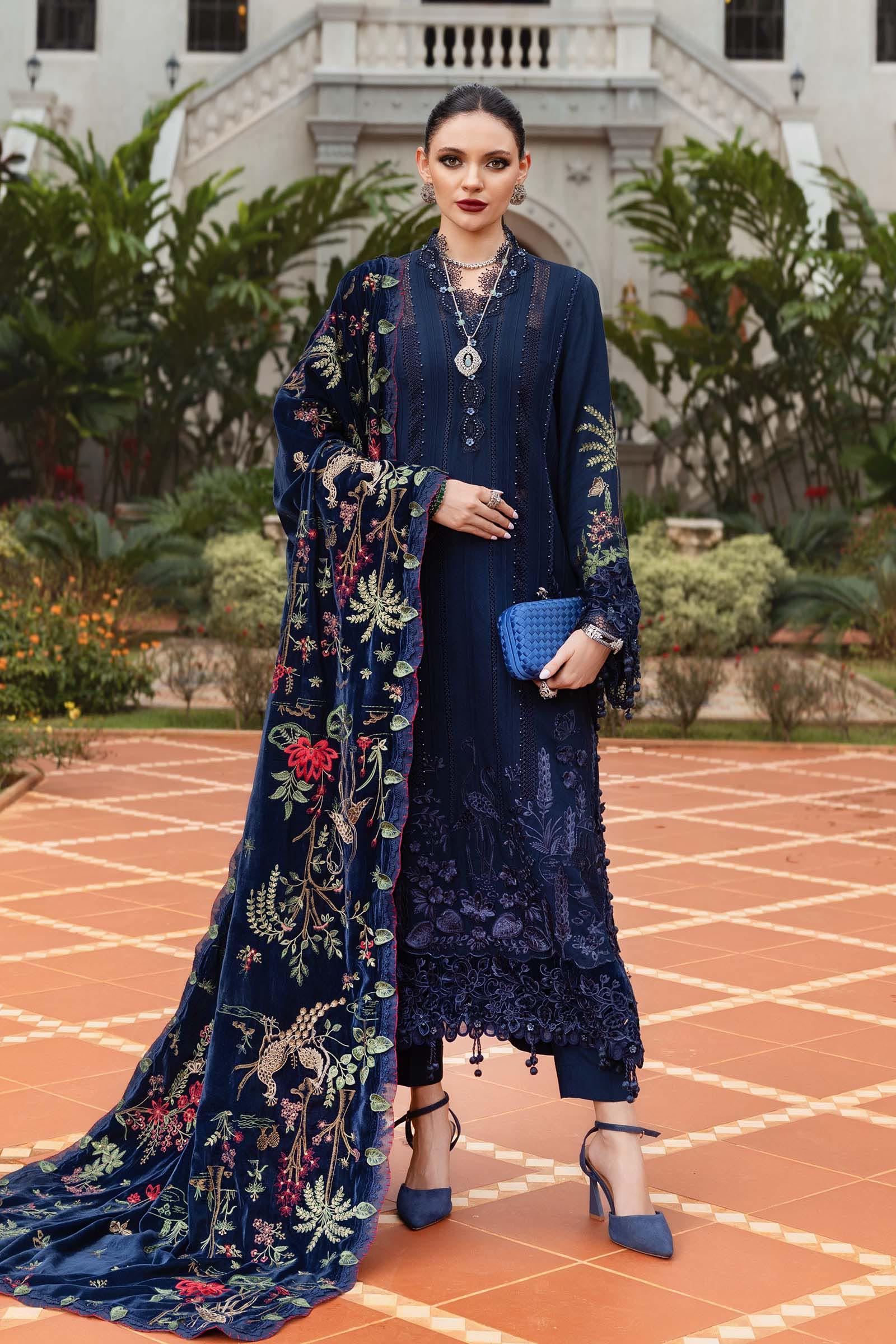 3 Piece Unstitched Embroidered Twill Linen Suit - Aqsa Fabrics