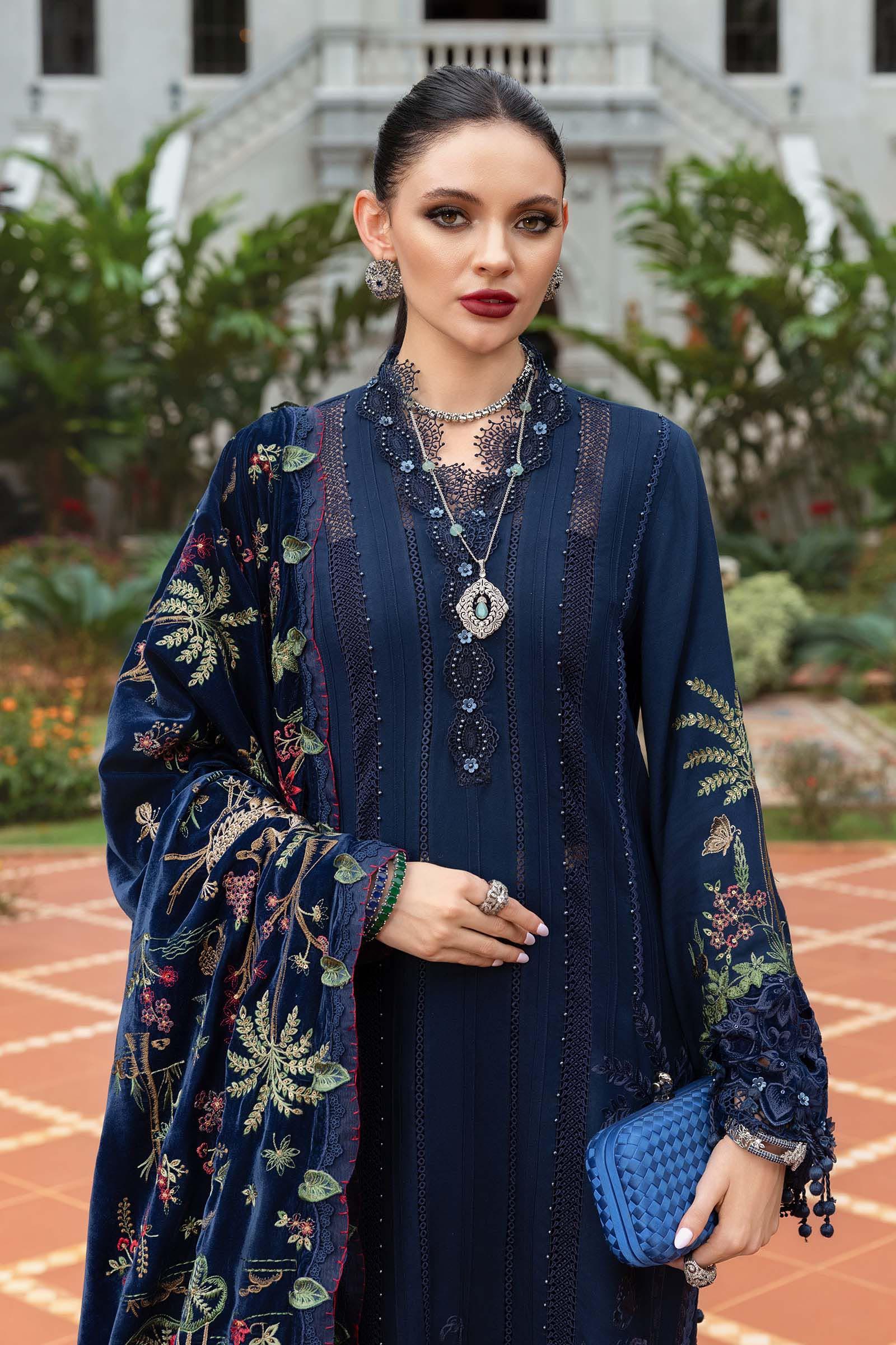 3 Piece Unstitched Embroidered Twill Linen Suit - Aqsa Fabrics
