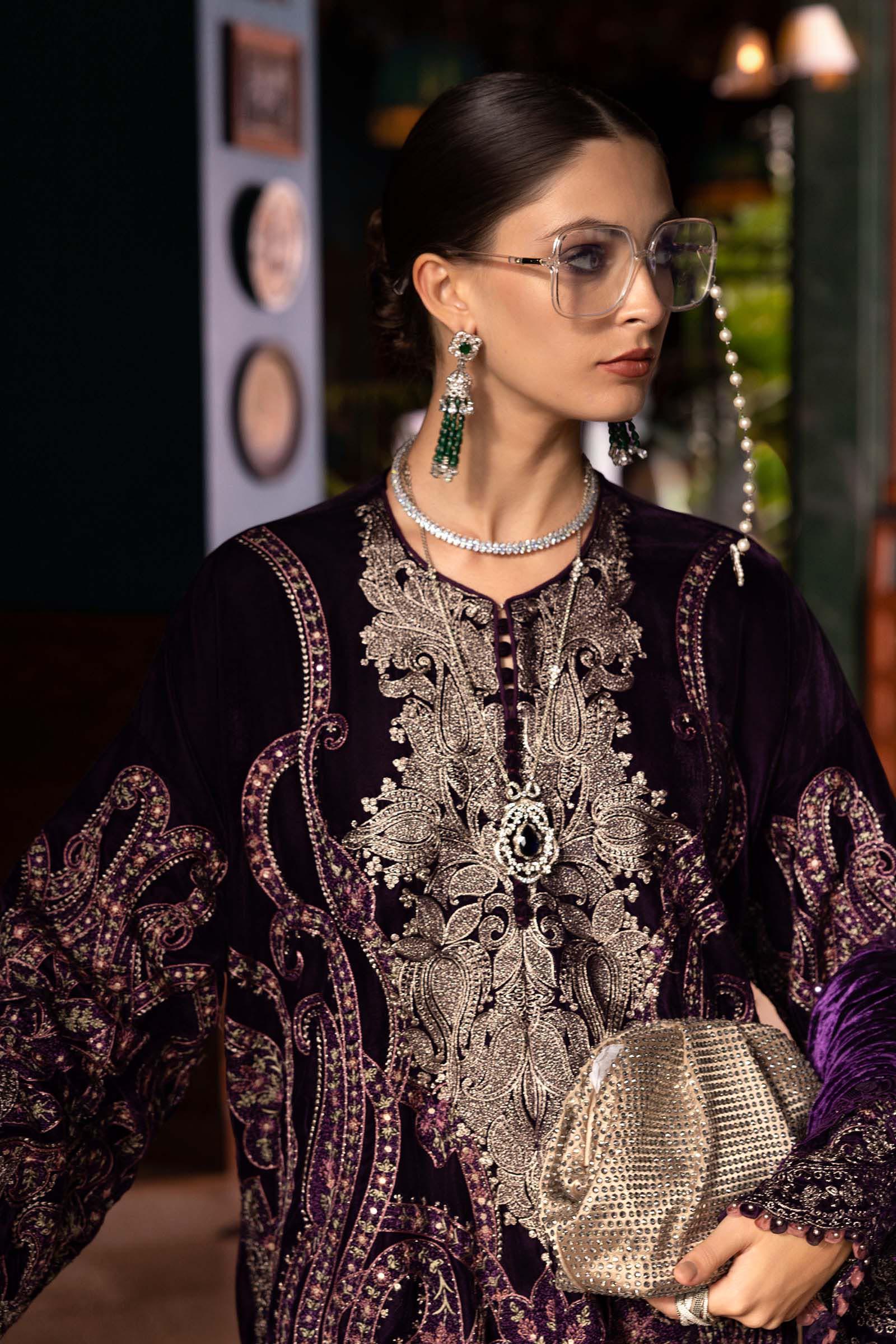 3 Piece Unstitched Embroidered Velvet Suit - Aqsa Fabrics