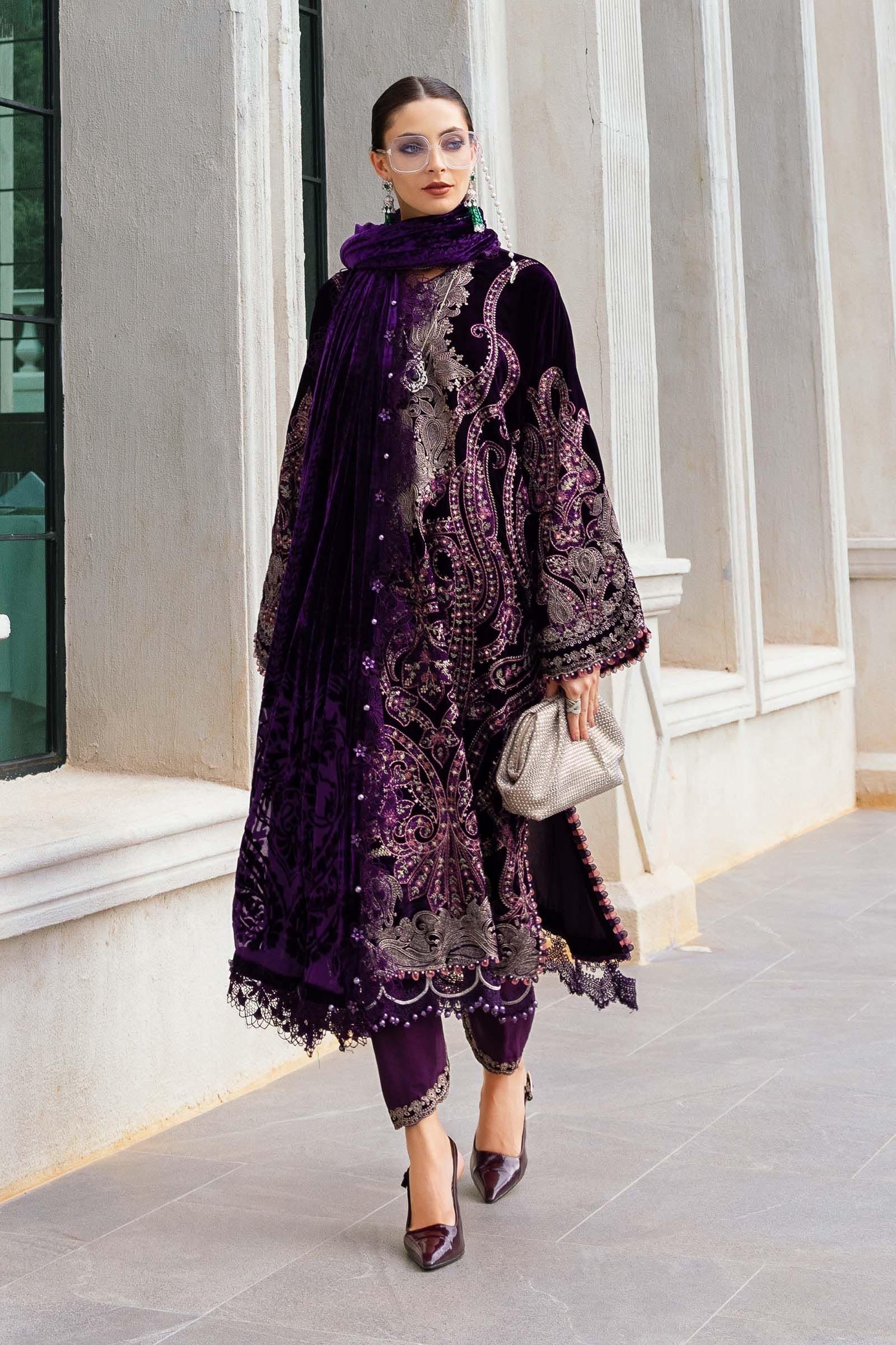 3 Piece Unstitched Embroidered Velvet Suit - Aqsa Fabrics