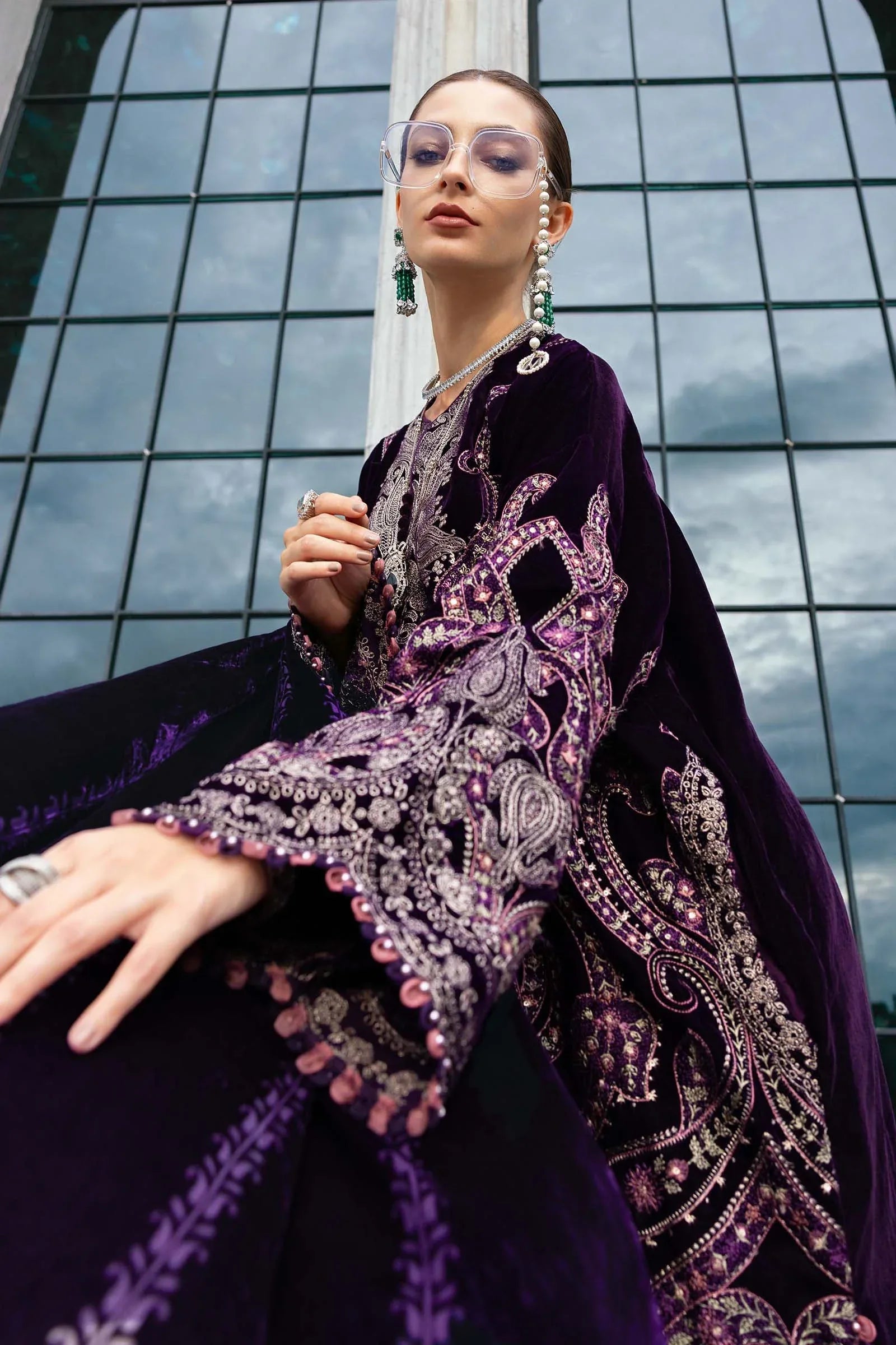 3 Piece Unstitched Embroidered Velvet Suit - Aqsa Fabrics