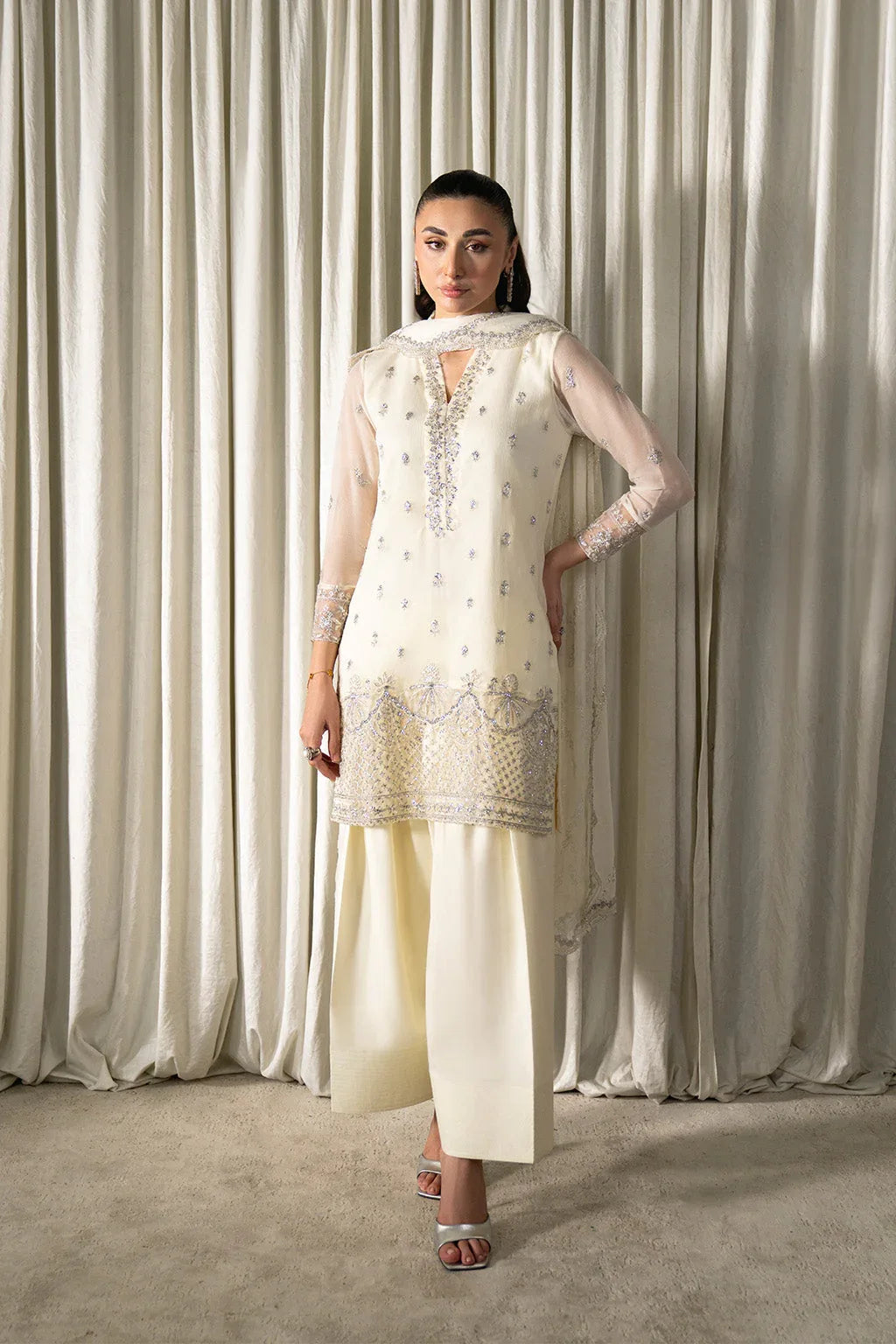 Neeshay | Ready to Wear Chiffon | RTW-CHFN-06 White - Aqsa Fabrics