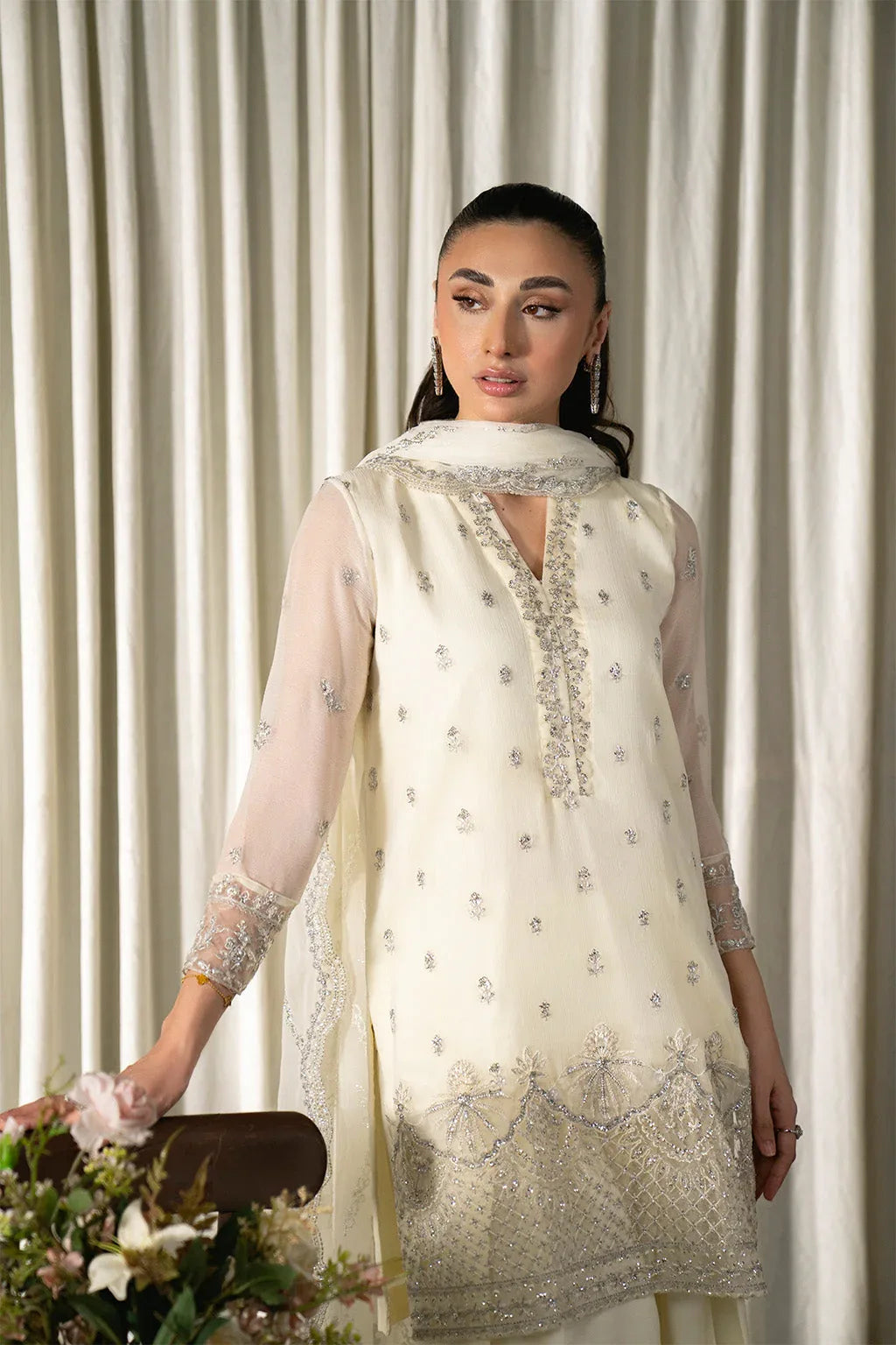 Neeshay | Ready to Wear Chiffon | RTW-CHFN-06 White - Aqsa Fabrics