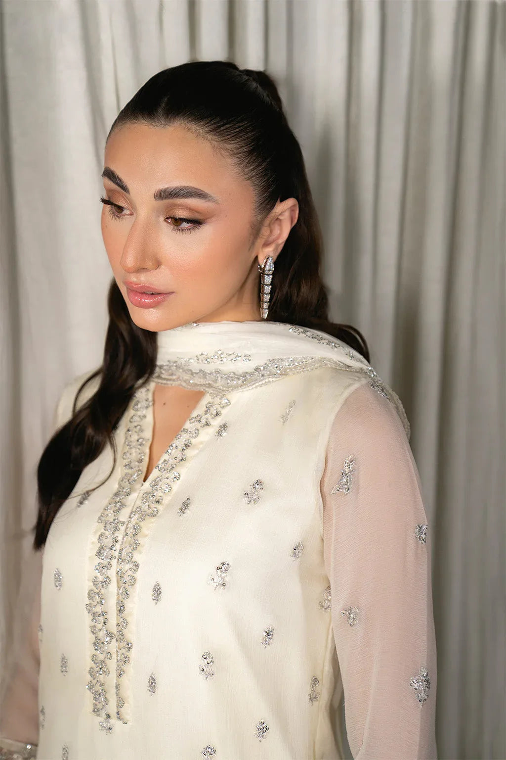 Neeshay | Ready to Wear Chiffon | RTW-CHFN-06 White - Aqsa Fabrics