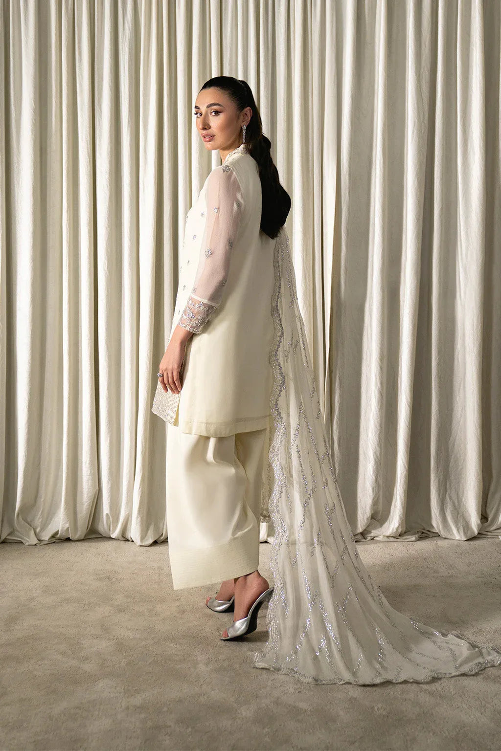 Neeshay | Ready to Wear Chiffon | RTW-CHFN-06 White - Aqsa Fabrics