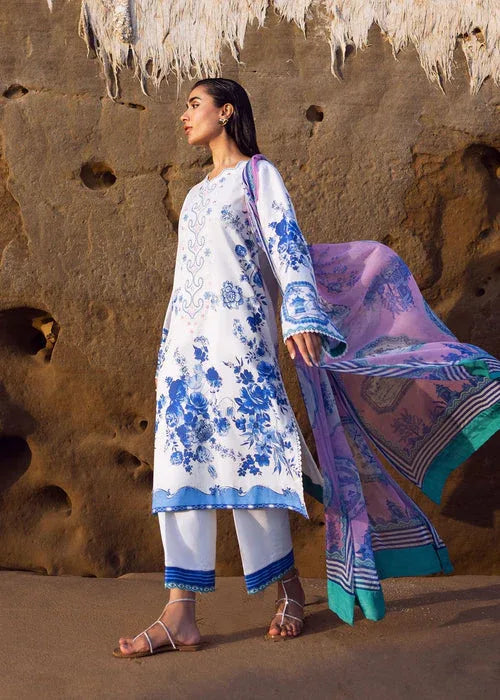 Sadaf Fawad Khan | Siraa Lawn 25 | Blue Pottery - Aqsa Fabrics