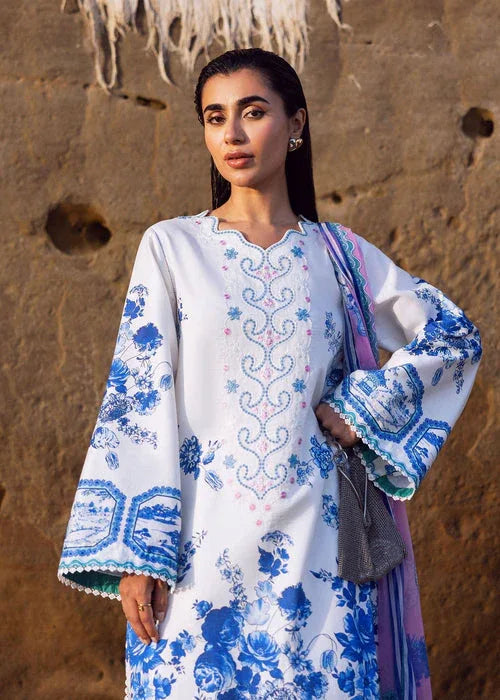 Sadaf Fawad Khan | Siraa Lawn 25 | Blue Pottery - Aqsa Fabrics