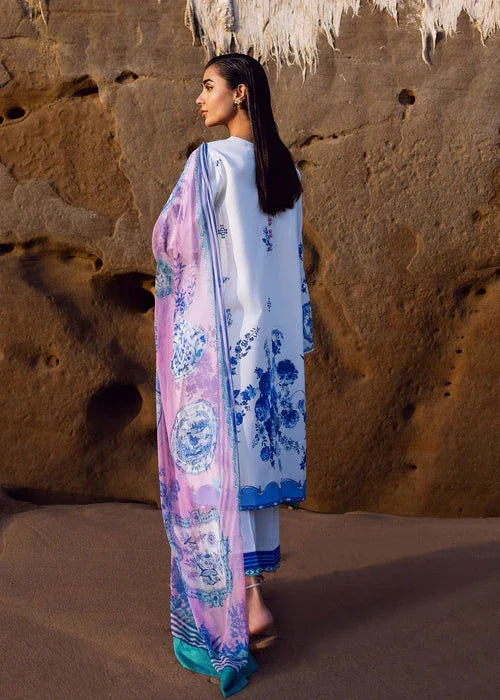 Sadaf Fawad Khan | Siraa Lawn 25 | Blue Pottery - Aqsa Fabrics