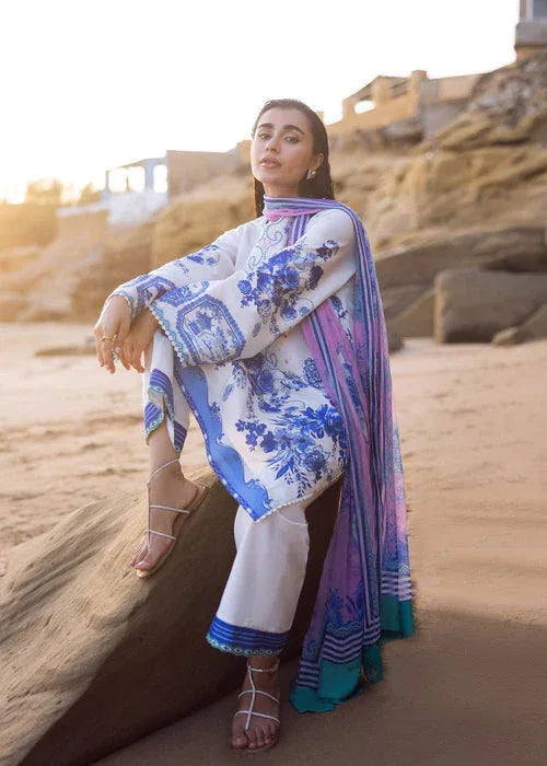 Sadaf Fawad Khan | Siraa Lawn 25 | Blue Pottery - Aqsa Fabrics