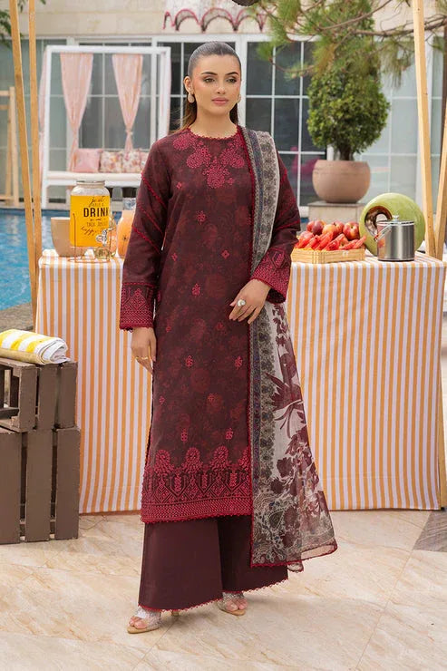 Saad Shaikh | Lawn 25 | Mehroon - Twilight Flora - Aqsa Fabrics