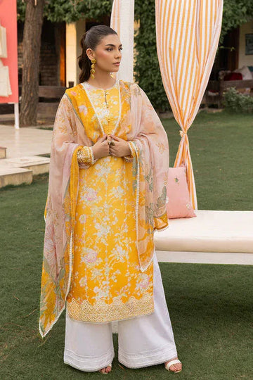 Saad Shaikh | Lawn 25 | Yellow - Amber Bloom - Aqsa Fabrics