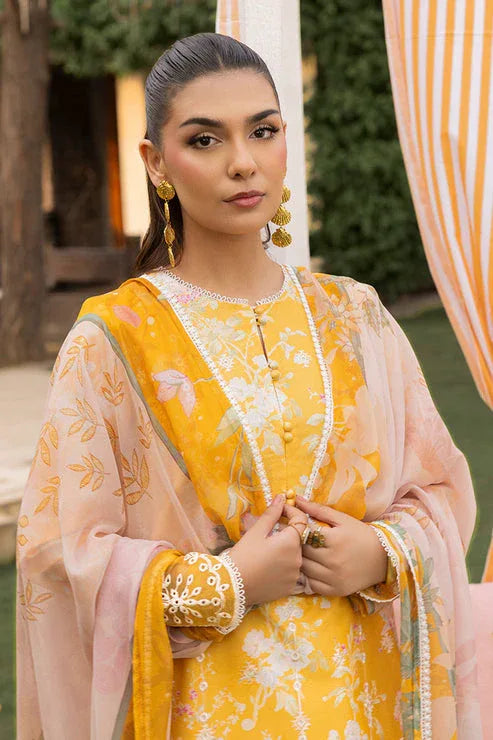 Saad Shaikh | Lawn 25 | Yellow - Amber Bloom - Aqsa Fabrics
