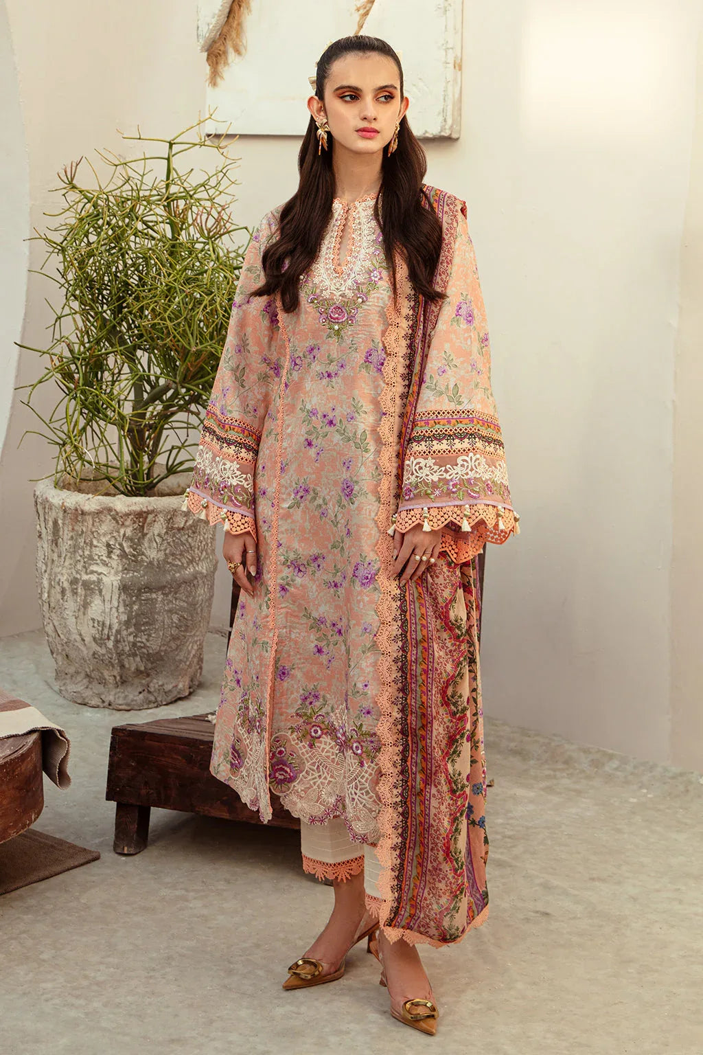 AJR Couture | Alif Affordable Lawn 24 | CORAL BLUSH - Aqsa Fabrics