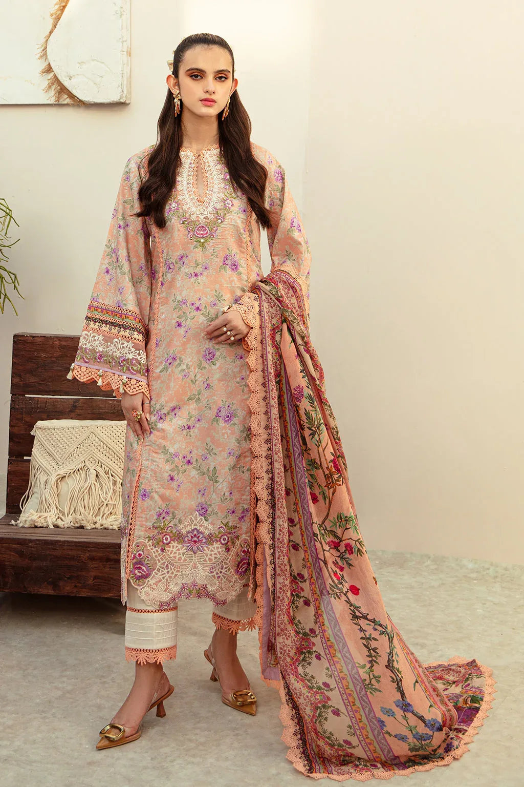 AJR Couture | Alif Affordable Lawn 24 | CORAL BLUSH - Aqsa Fabrics