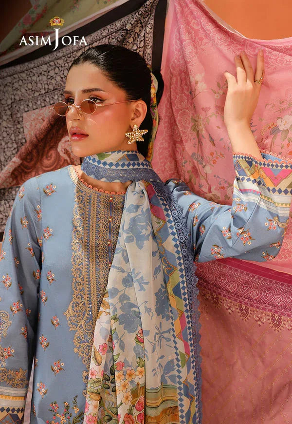 Asim Jofa | Summer Rhapsody |  AJUBU-11 Printed Embroidered Lawn - Aqsa Fabrics