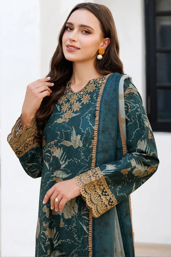 Farasha | Printed Essentials | Teal Bell - Aqsa Fabrics