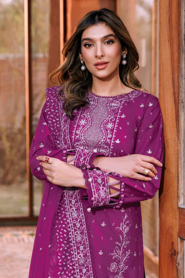 Farasha | Dastoor Embroidered Lawn SS24 | TEMPTING BERY - Aqsa Fabrics