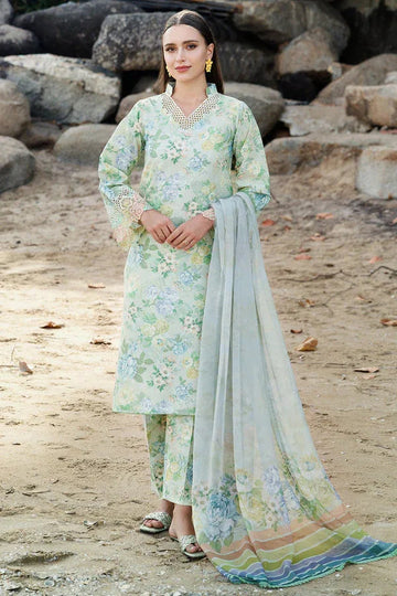 Farasha | Printed Essentials | Mint Bloom - Aqsa Fabrics