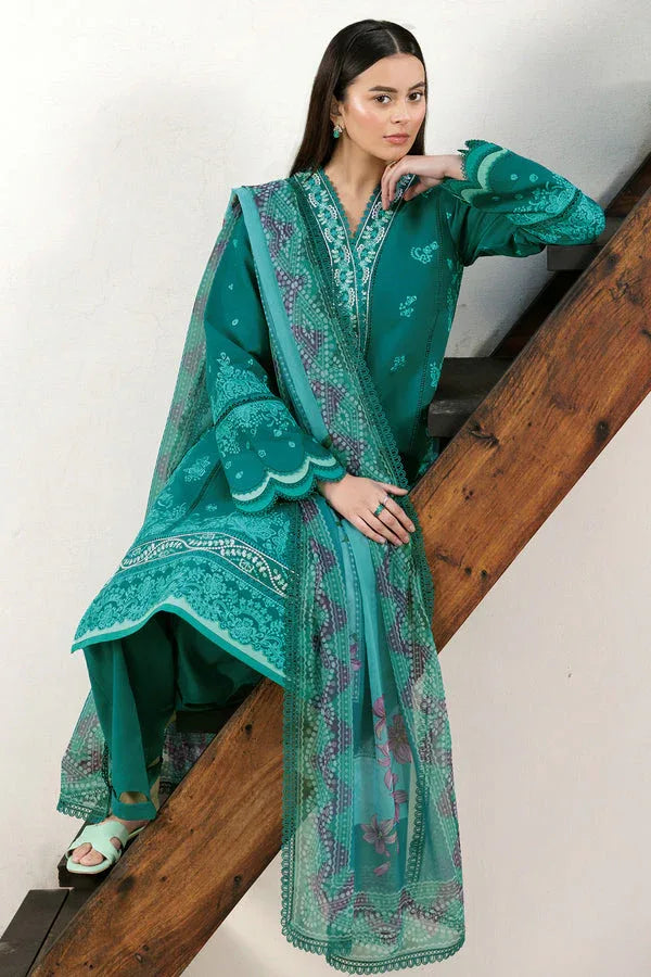 Farasha | Summer Weaves Embroidered Lawn | Dewy Teal - Aqsa Fabrics