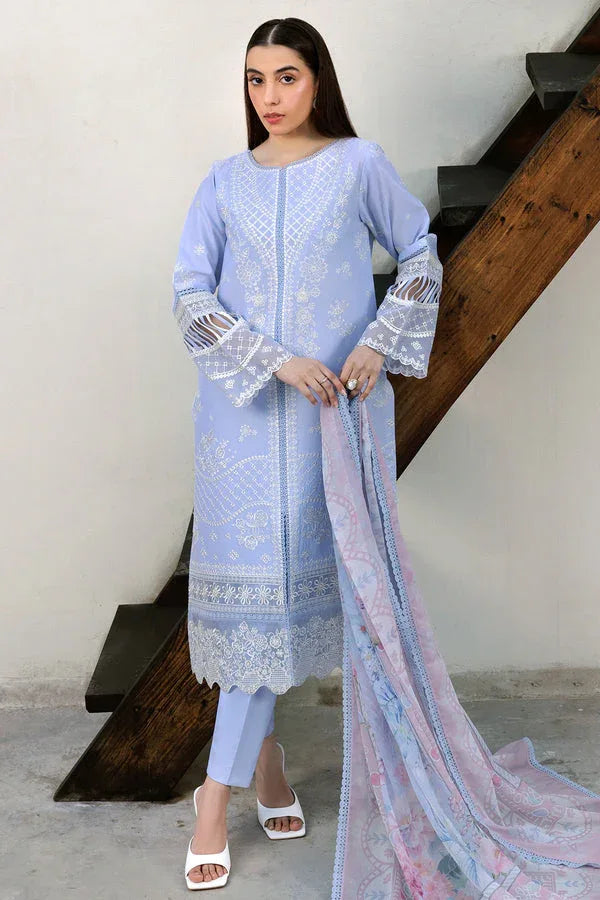 Farasha | Summer Weaves Embroidered Lawn | Serene Blue - Aqsa Fabrics