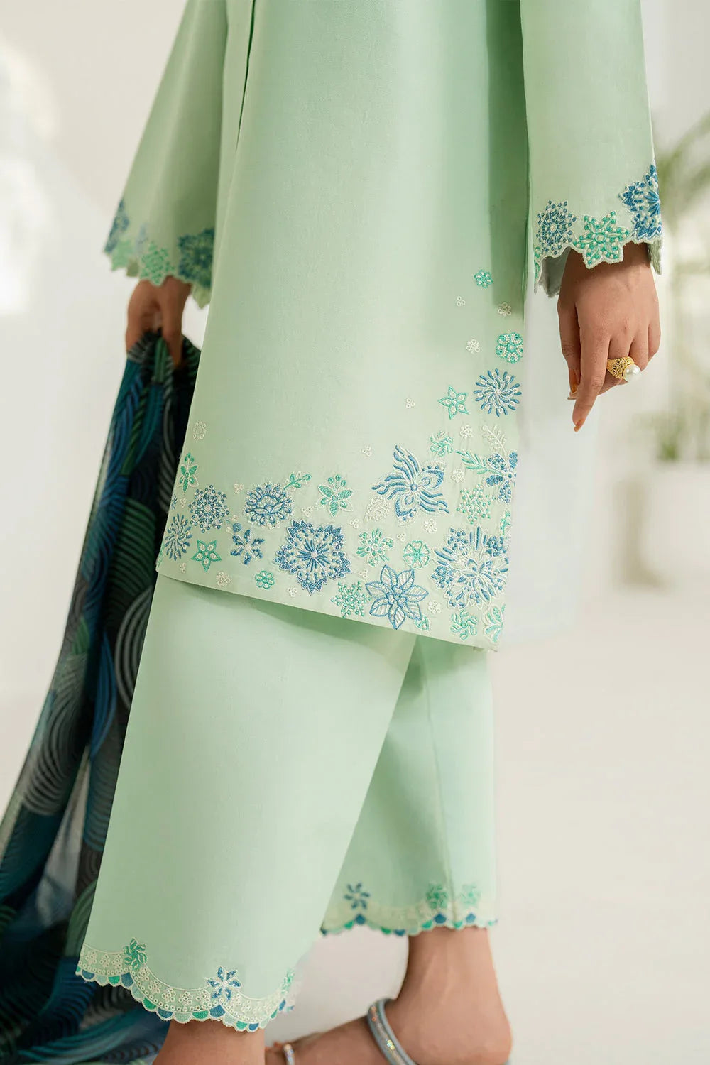 Farasha | Thread Lines Embroidered | Green Meadow - Aqsa Fabrics