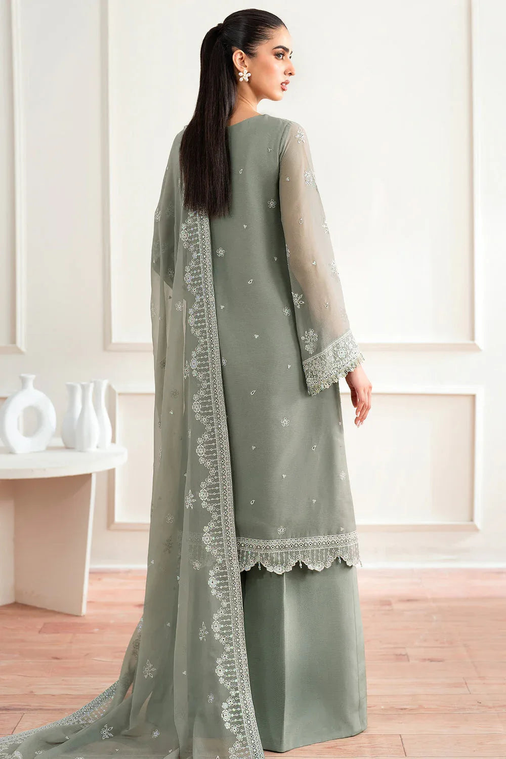Farasha | Essence Formals 25 | Ash Green - Aqsa Fabrics