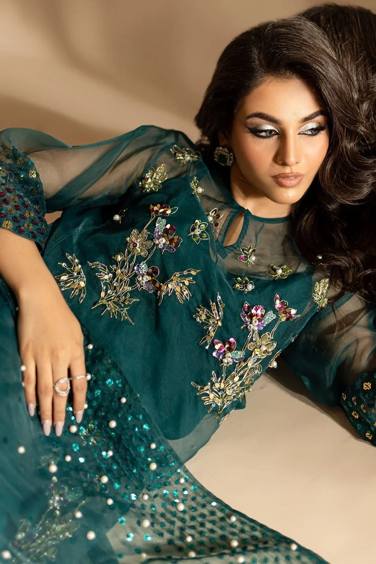 Nureh | Tiny Twinkles | TW-01 TEAL DREAM - Aqsa Fabrics