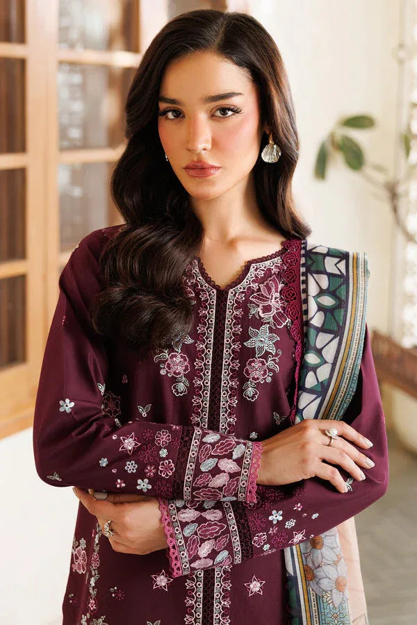 Farasha | Summer Weaves Embroidered Lawn | Burgandy Rush - Aqsa Fabrics