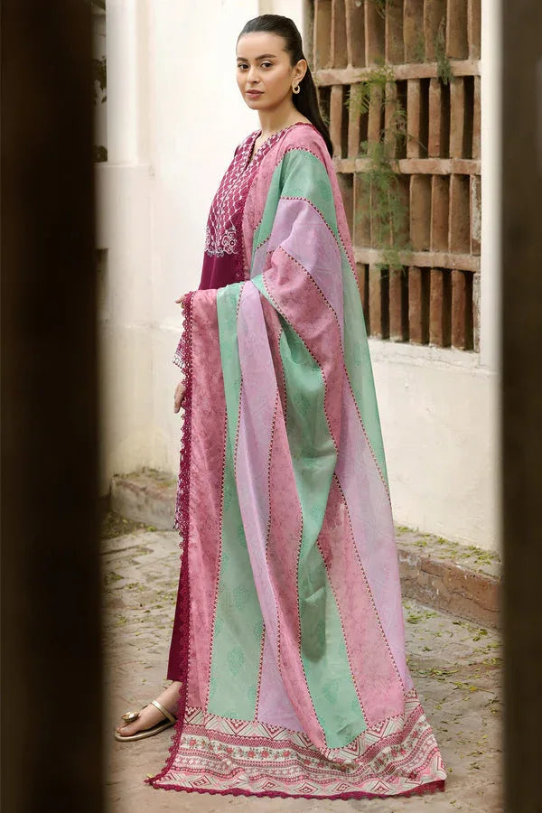 Farasha | Summer Weaves Embroidered Lawn | Satin Ruby - Aqsa Fabrics