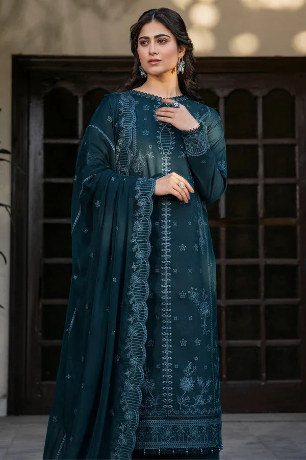 Farasha | Summer Weaves Embroidered Lawn | Teal Serenity - Aqsa Fabrics