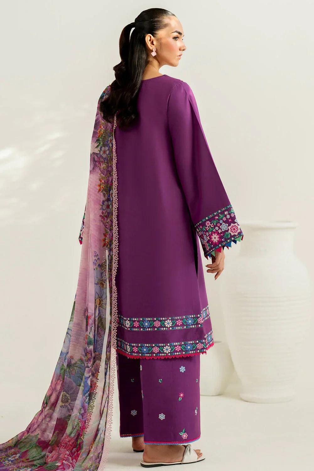 Farasha | Thread Lines Embroidered | Violet Spring - Aqsa Fabrics