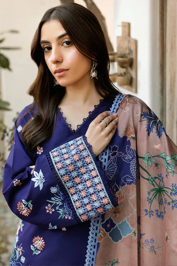 Farasha | Summer Weaves Embroidered Lawn | Indigo Glow - Aqsa Fabrics