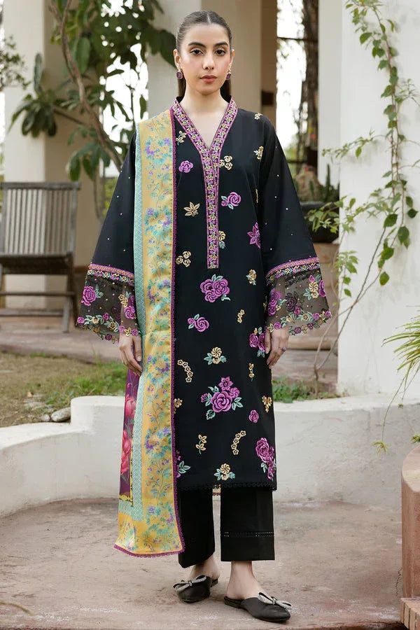 Farasha | Summer Weaves Embroidered Lawn | Raven Dusk - Aqsa Fabrics