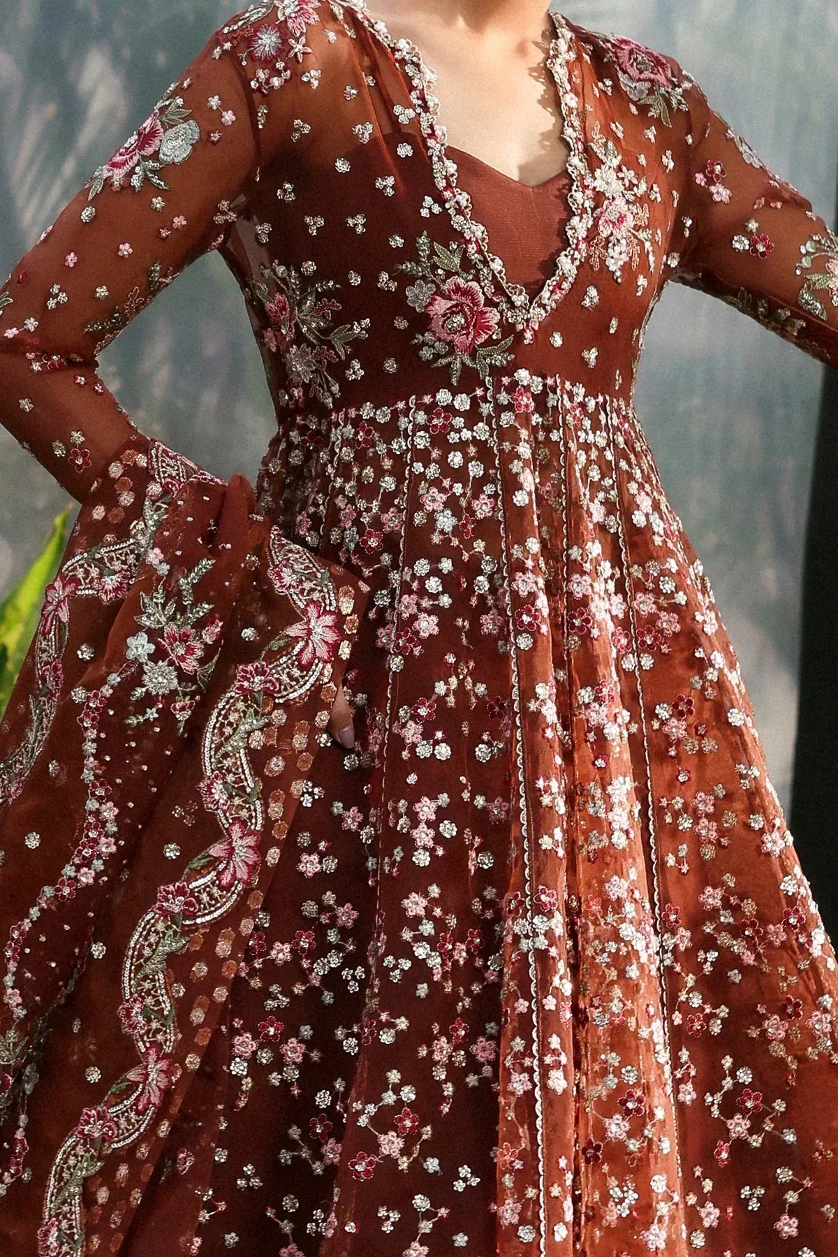 Afrozeh | La Fuchsia 25 | Shale - Aqsa Fabrics