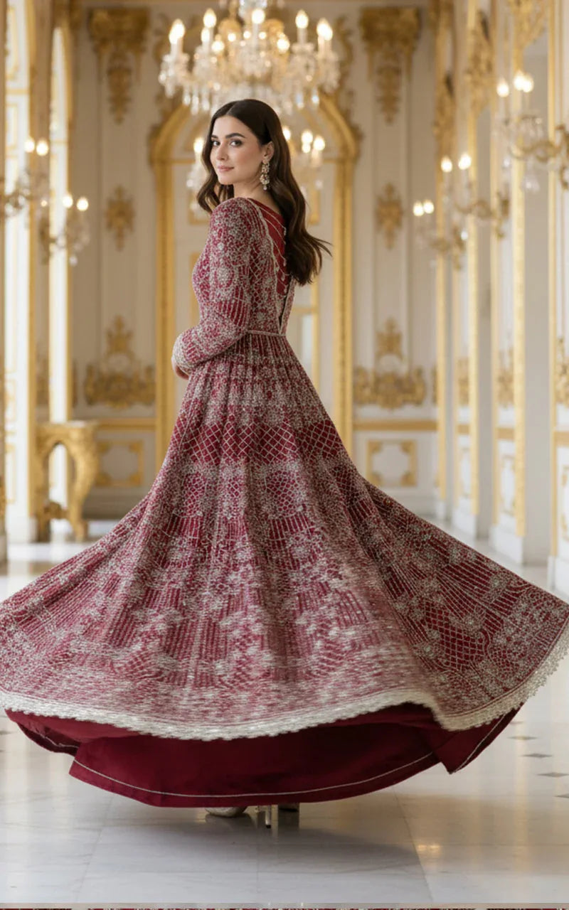 Embroidered Maxi With Blouse And Dupatta
