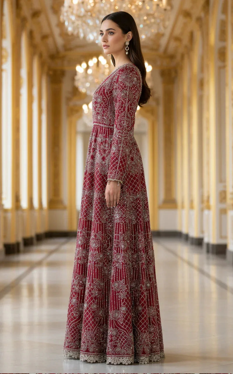 Embroidered Maxi With Blouse And Dupatta