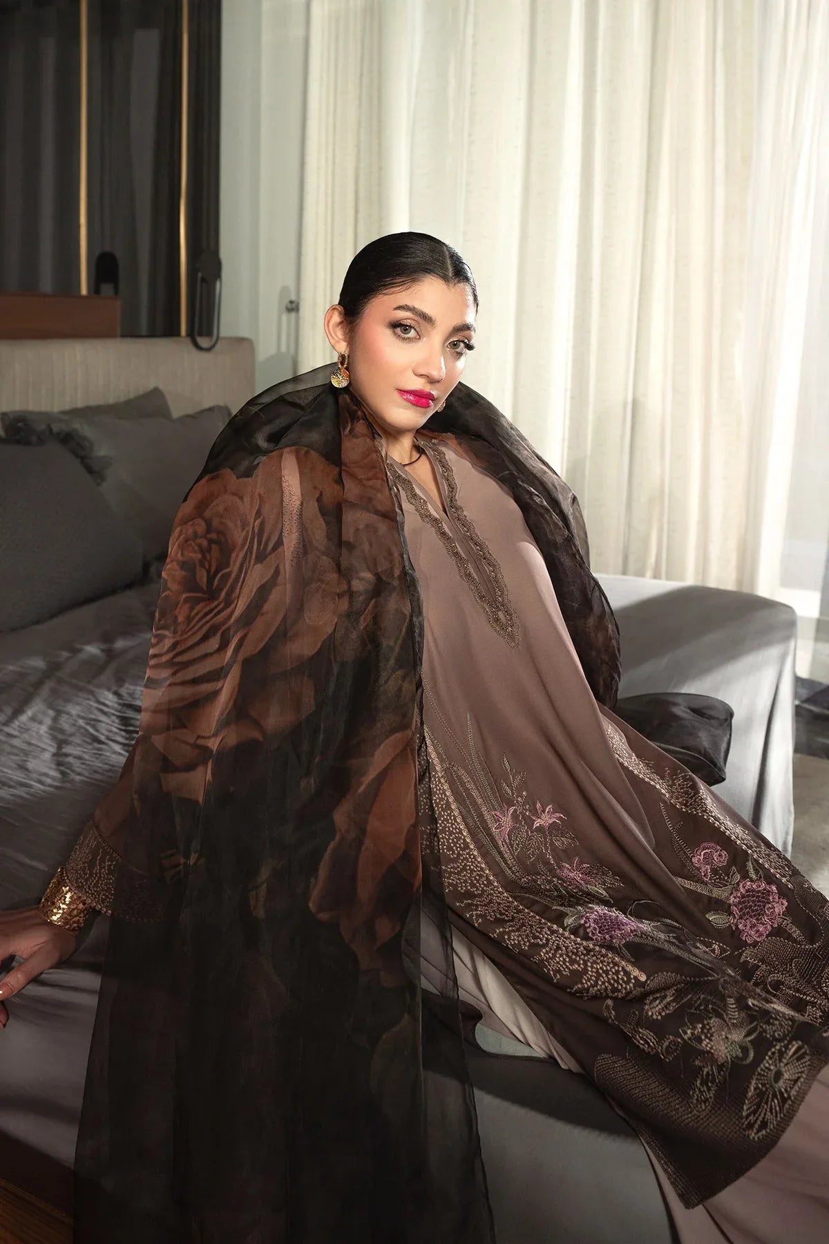 Erum Khan | Eid Edit 25 | Mocha Muse - Aqsa Fabrics