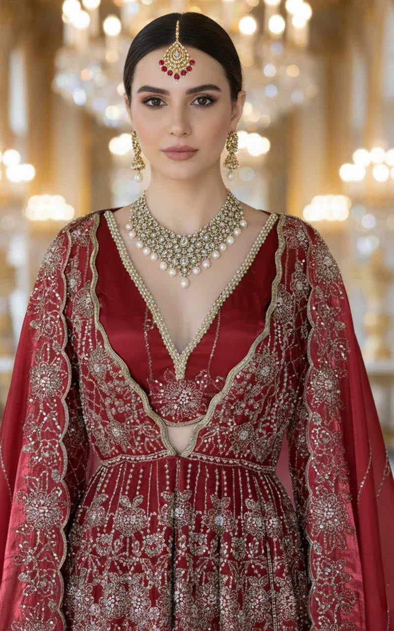 Embroidered Maxi With Blouse And Dupatta