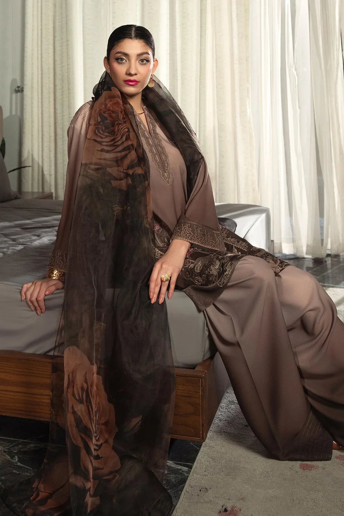 Erum Khan | Eid Edit 25 | Mocha Muse - Aqsa Fabrics