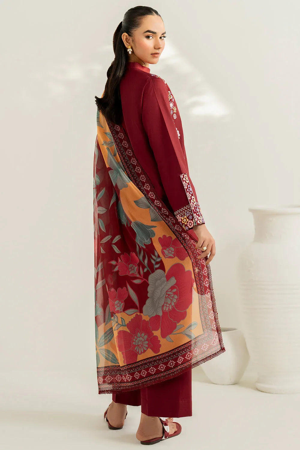 Farasha | Thread Lines Embroidered | Maroon Muse - Aqsa Fabrics