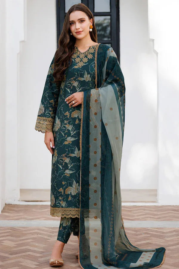 Farasha | Printed Essentials | Teal Bell - Aqsa Fabrics