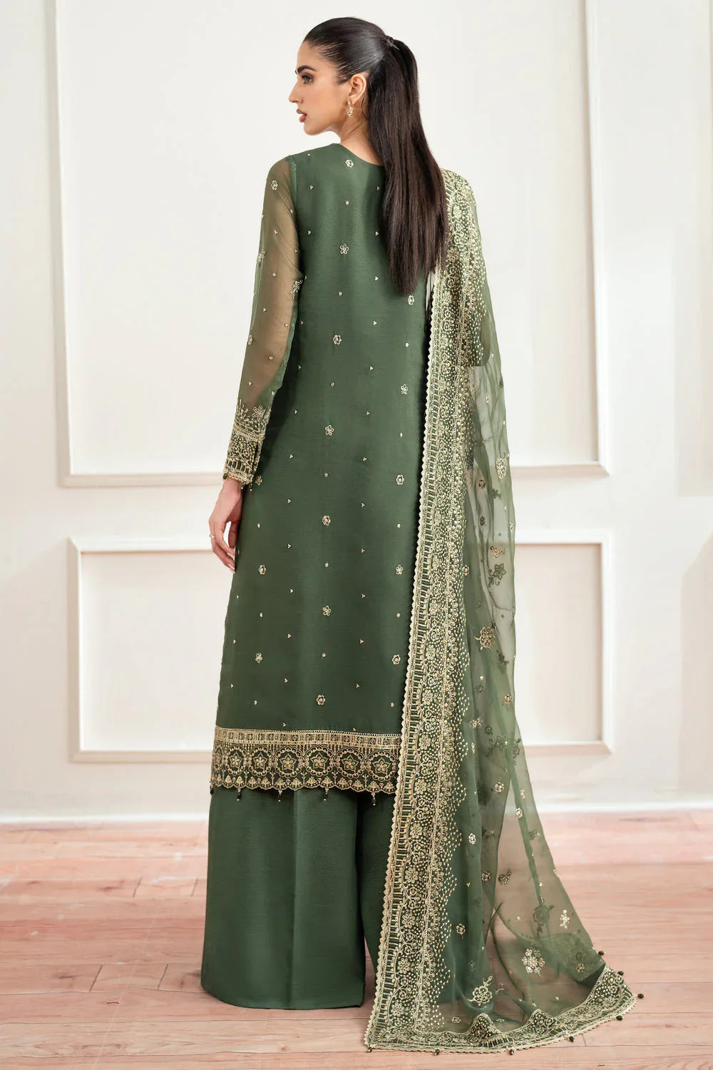 Farasha | Essence Formals 25 | Muted Moss - Aqsa Fabrics