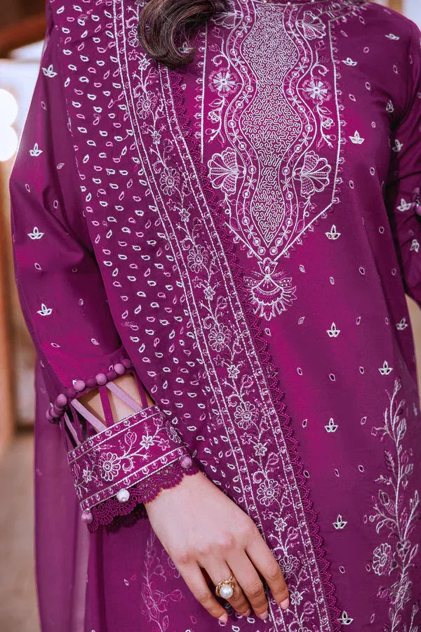 Farasha | Dastoor Embroidered Lawn SS24 | TEMPTING BERY - Aqsa Fabrics