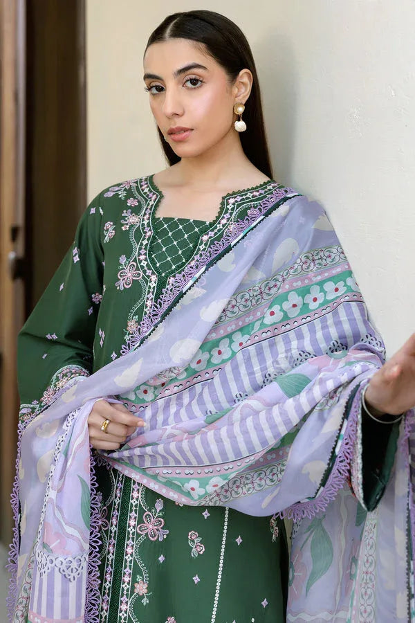 Farasha | Summer Weaves Embroidered Lawn | Emerald Eclips - Aqsa Fabrics
