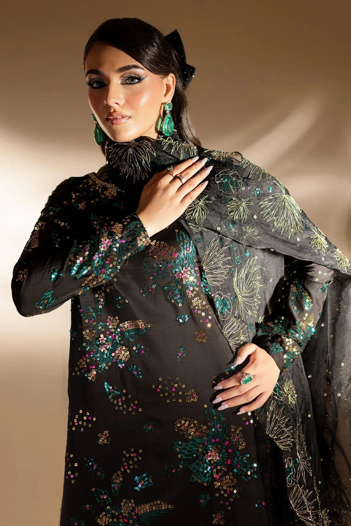 Nureh | Tiny Twinkles | TW-02 GOLDEN STARDUST - Aqsa Fabrics