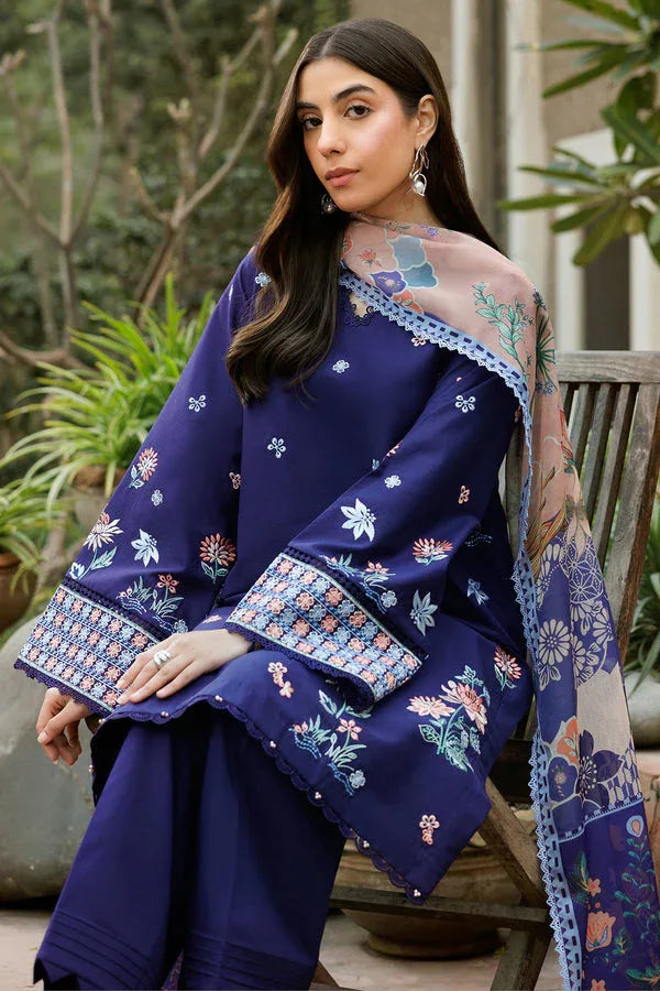 Farasha | Summer Weaves Embroidered Lawn | Indigo Glow - Aqsa Fabrics